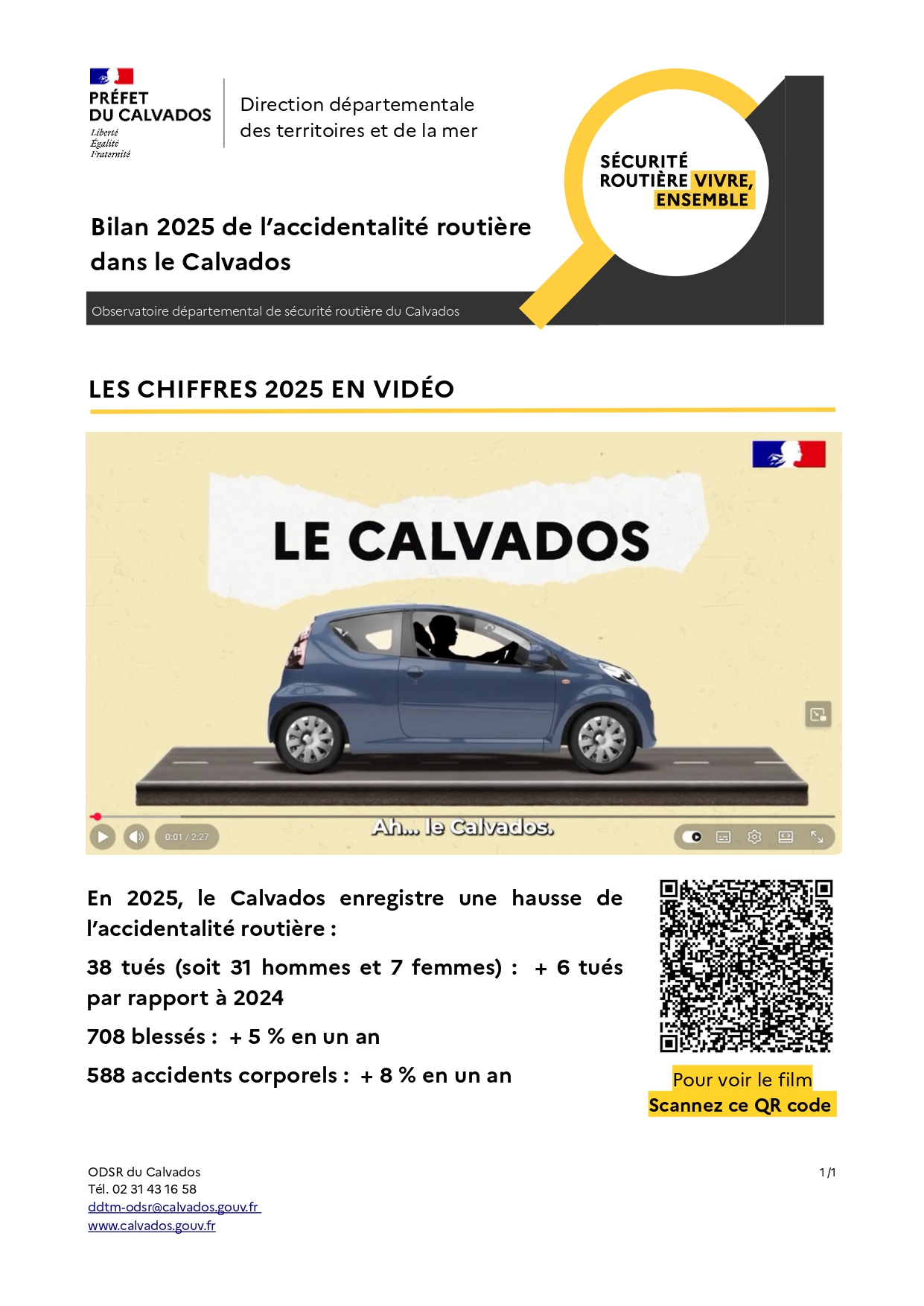 Bilan 2025 de l’accidentalité routière dans le Calvados