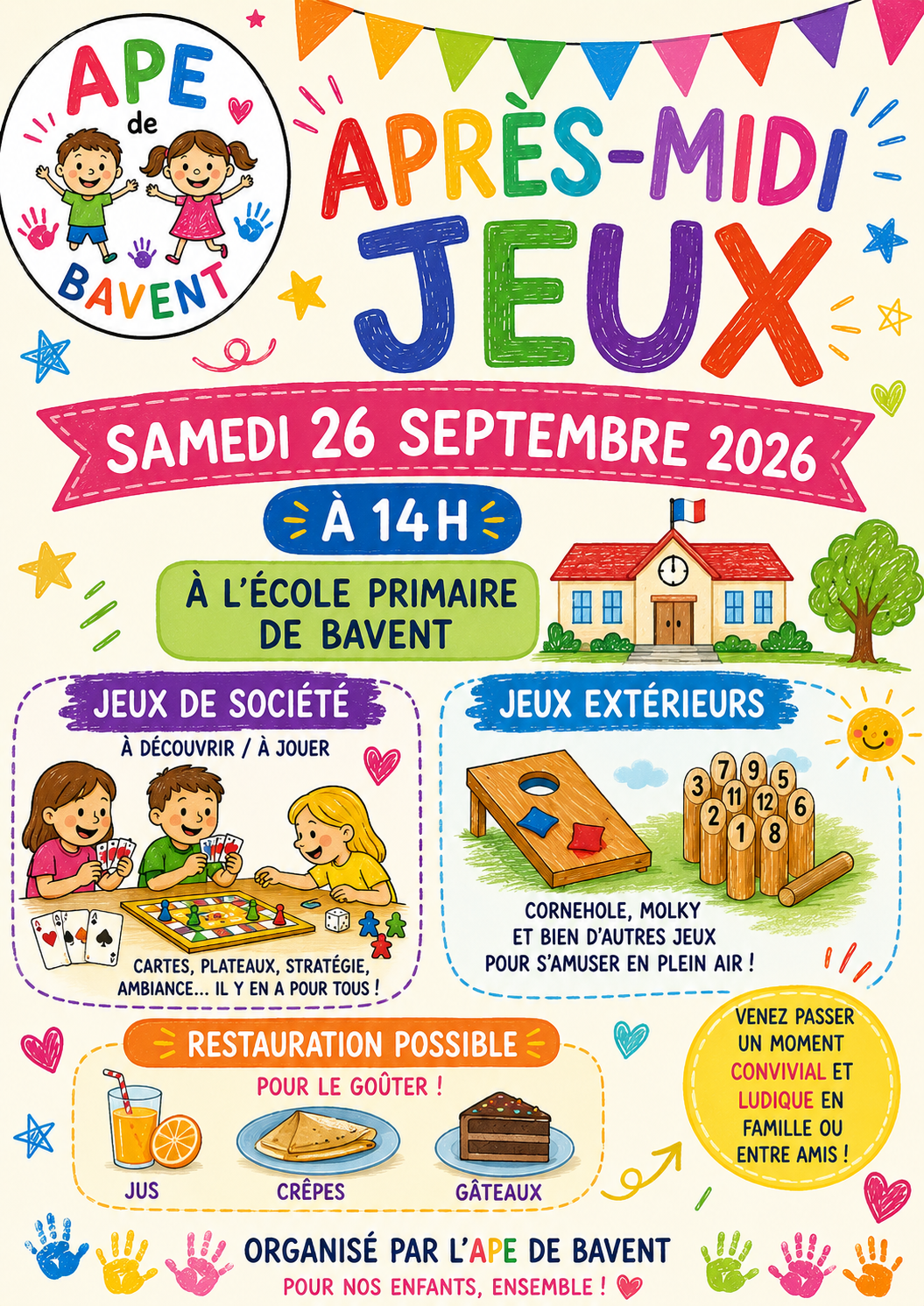 Affiche de l'après-midi jeux organisé par l'APE de Bavent