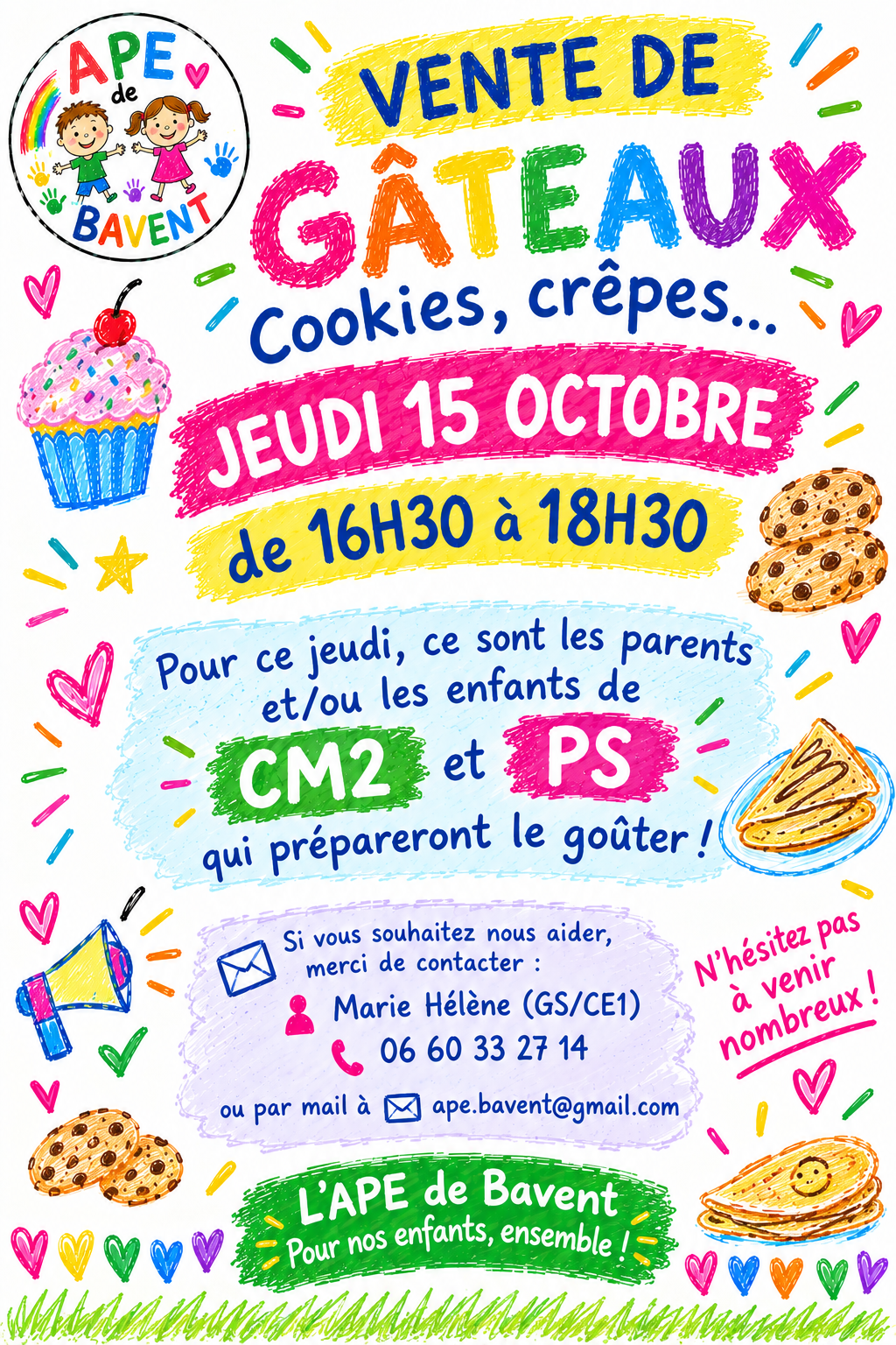 Affiche de la vente de gâteaux de l'APE de Bavent du 15 octobre 2026